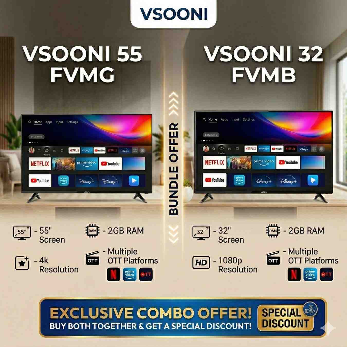 COMBO 55 FVMG + 32 FVMB (VSOONI LED TV COMBO)